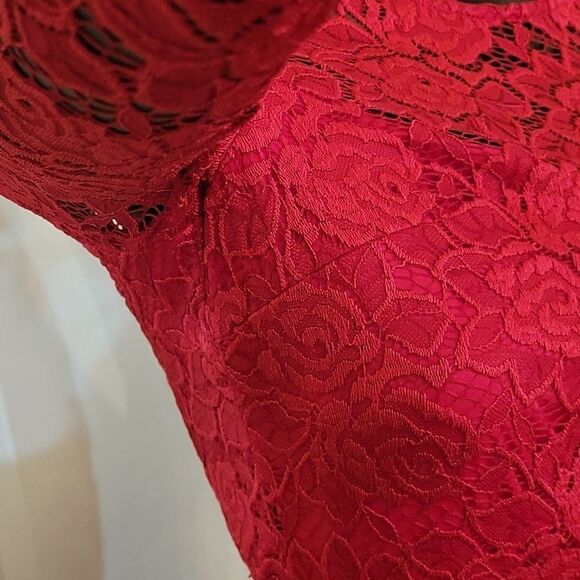 BRAND NEW IZ BYER LONG SLEEVES RED LACE MINI DRESS - Picture 5 of 14
